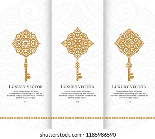Vector key emblem. Elegant, classic elements. Can be used for jewelry, beauty and fashion industry. Great for logo, monogram, invitation, flyer, menu, brochure, postcard, background, or any idea.