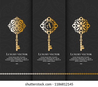 Vector key emblem. Elegant, classic elements. Can be used for jewelry, beauty and fashion industry. Great for logo, monogram, invitation, flyer, menu, brochure, postcard, background, or any idea.