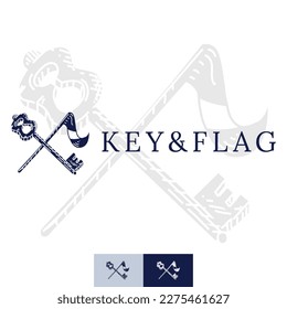 Banner de la llave del vector y la bandera, logotipo