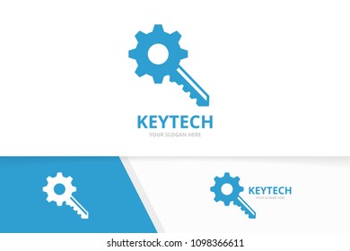 Vector key and gear logo combination. Lock and mechanic symbol or icon. Unique house and industrial logotype design template.