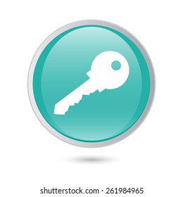 Vector Key Icon Set. blue glossy button.
