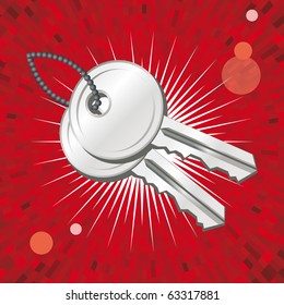 Vector Key icon with shine red  background