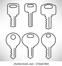 Vector Key Icons Set Isolated on White Background