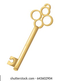 Vector key illustration in flat style design Golden key Isolated on white background
