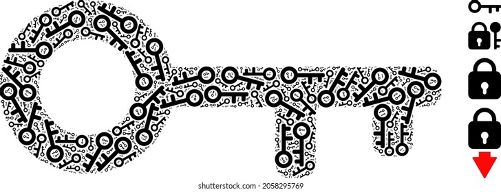 Vector key mosaic is done of scattered fractal key items. Fractal mosaic from key.
