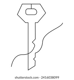 Vector Key in one continuous line art drawing of metal key design isolated on white background minimalist illustration