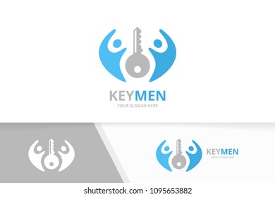 Vector key and people logo combination. Lock and family symbol or icon. Unique house and team logotype design template.