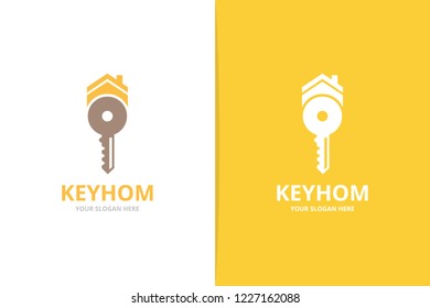 Vector key and real estate logo combination. Lock and house symbol or icon. Unique house and rent logotype design template.