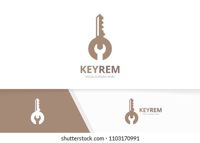 Vector key and repair logo combination. Lock and fix symbol or icon. Unique house and service logotype design template.