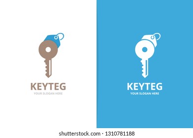 Vector key and tag logo combination. Unique house and label logotype design template.