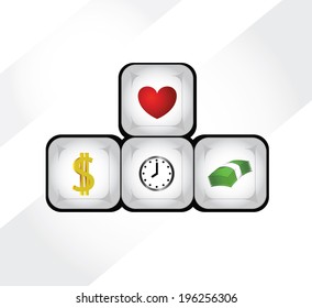 Vector of Keyboard Arrows with Red heart ,time,dollar,money sign