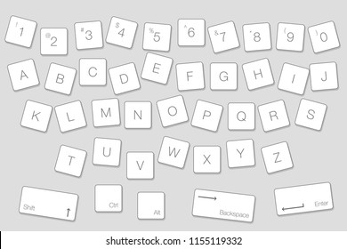 Vector Keyboard Computer Letter Keys. Isolated White Buttons in Alphabetical Order