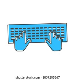 Vector keyboard and hand icon. Symbol of business, work  cartoon style on white isolated background.