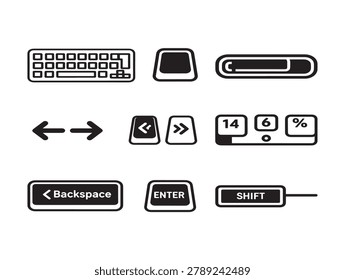 Vector keyboard and input device icons set with backspace enter shift keys