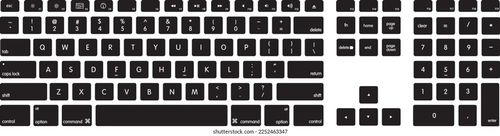 Pegatinas de teclas de teclado vectoriales. Botones de teclado del equipo, plantilla de teclas