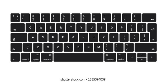 Vector keyboard of laptop and computer buttons with english language.