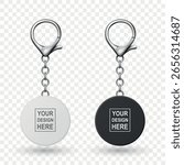 Vector Keychain Icon Set, Isolated. Realistic Round Keychain Design for Branding. Blank Keychain Mockup for Logo. Luxury Metallic Keychain Template for Custom Accessory Design