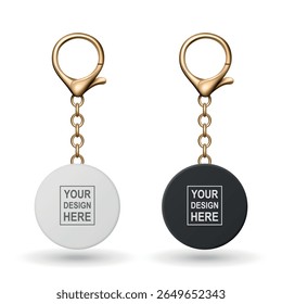Vector Keychain Icon Set, Isolated. Realistic Round Keychain Design for Branding. Blank Keychain Mockup for Logo. Luxury Metallic Keychain Template for Custom Accessory Design