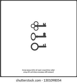 Vector keys icon. Set of vintage keys  illustration on white isolated background. Layers grouped for easy editing illustration. For your design. 