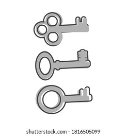 Vector keys icon. Set of vintage keys cartoon style on white isolated background.