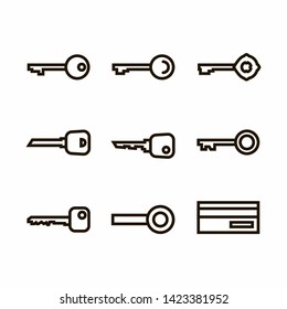 Vector Keys set icon,sign,pictogram,symbol in black  thin line style isolated on a white background.Safety outline icon