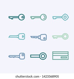 Vector Keys set icon,sign,pictogram,symbol in thin line style in blue tones isolated on a white background.Safety outline icon