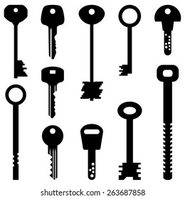 Vector keys set. Keys isolated silhouette.