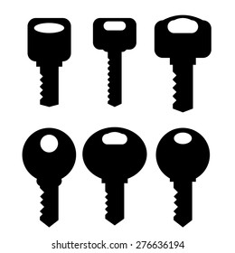 Vector Keys Silhouettes Icons Set Isolated on White Background.