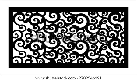 Vector keywords: featuring black silhouette decorative panel with dense swirling scrollwork pattern keywords: decorative panel, silhouette, black...
