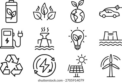 Vector keywords: featuring icons illustrating sustainable energy and ecological concepts in...