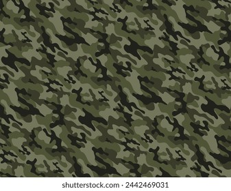 Vector khaki camouflage, army fabric texture, military background. Forest print