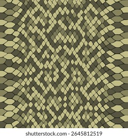 
Pele de cobra verde caqui vetor, padrão de camuflagem de réptil para o design de tecido. Impressão de animais, textura de flocos de python sem costura. Fundo abstrato