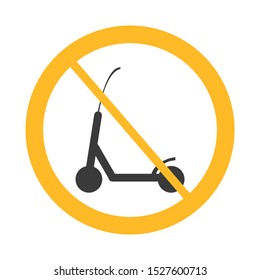 Vector Kick scooter not allowed sign on white background with yellow circle.  Illustration can use in cafe, restaurant. 