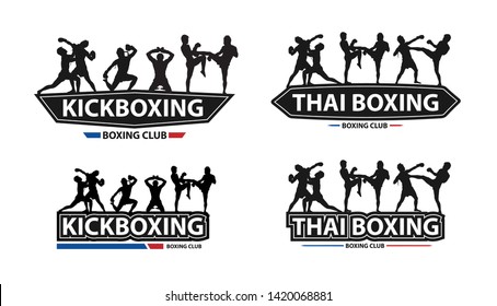 Vector kickboxing with Thai boxing action on flat big letters ideas concept creative design