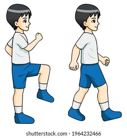 Vector kid child boy walk forward a head on place spot