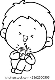 a vector of a kid with chocolate milk in black and white coloring