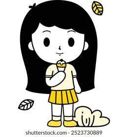 Un Vector de un niño comiendo helado en tema amarillo