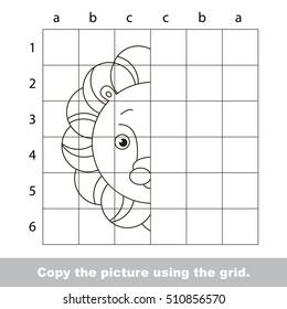 Vector kid educational game with easy game level for preschool kids education Drawing tutorial for Lion Head.