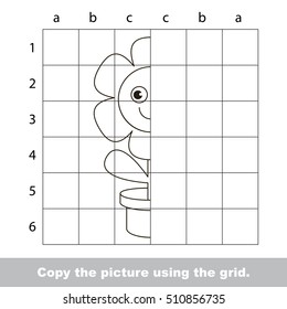 Vector kid educational game with easy game level for preschool kids education, finish the simmetric picture using grid sells, the funny drawing kid school. Drawing tutorial for Funny Pot Flower.