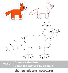 Vector kid educational game with easy game level for preschool children. Connect dots by numbers, dot to dot game for Red Fox.