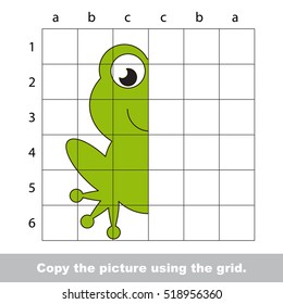 Vector kid educational game and easy game level for preschool kids education  finish the simmetry picture using grid sells  the funny drawing kid school  Drawing tutorial for half Green Frog 
