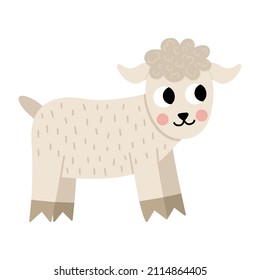 Vector kid goat icon. Cute cartoon illustration for kids. Farm little baby animal isolated on white background. Colorful flat cattle picture for children
