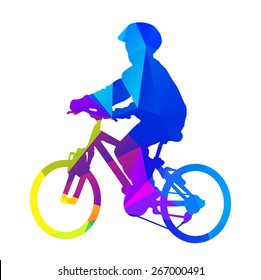 Vector kid on bicycle. Vector silhouette