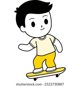 a vector of a kid playing skateboard in yellow theme