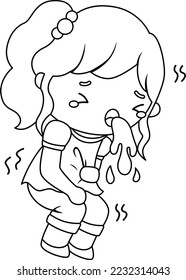 a vector of a kid puking in black and white coloring