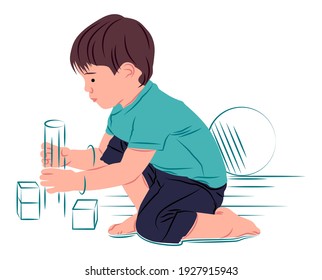 Vector kid in shadow of sharp lines style