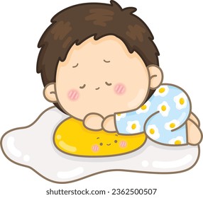 a vector of a kid sleeping on a giant egg