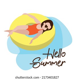 Vector kid swimming, funny day, Hello summer, Children activities, holidays in a hotel on the seaside.