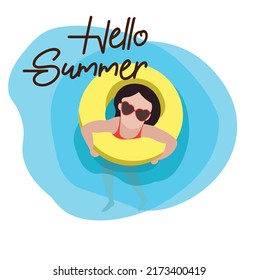 Vector kid is swimming. Holidays on the beach, in a hotel, playing kids, birthday party, kid swimmer. Tourism and family vacation.