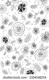 vector kids art design line drawing pattern flowers on white background